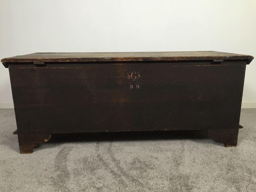 Vintage Carved Wooden Chest Trunk Marked AGA 39 [Photo 17]