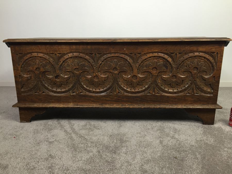 Vintage Carved Wooden Chest Trunk Marked AGA 39 [Photo 5]