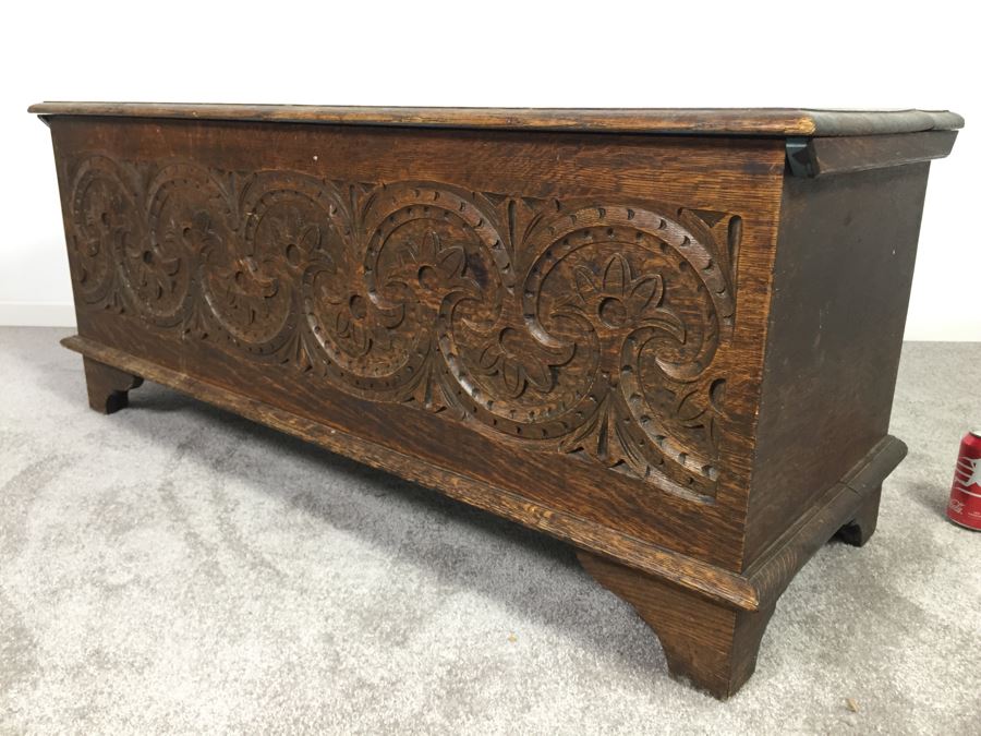 Vintage Carved Wooden Chest Trunk Marked AGA 39 [Photo 16]