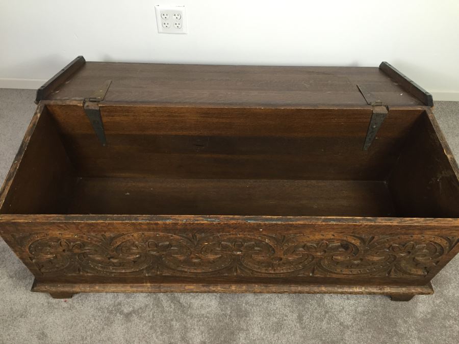 Vintage Carved Wooden Chest Trunk Marked AGA 39