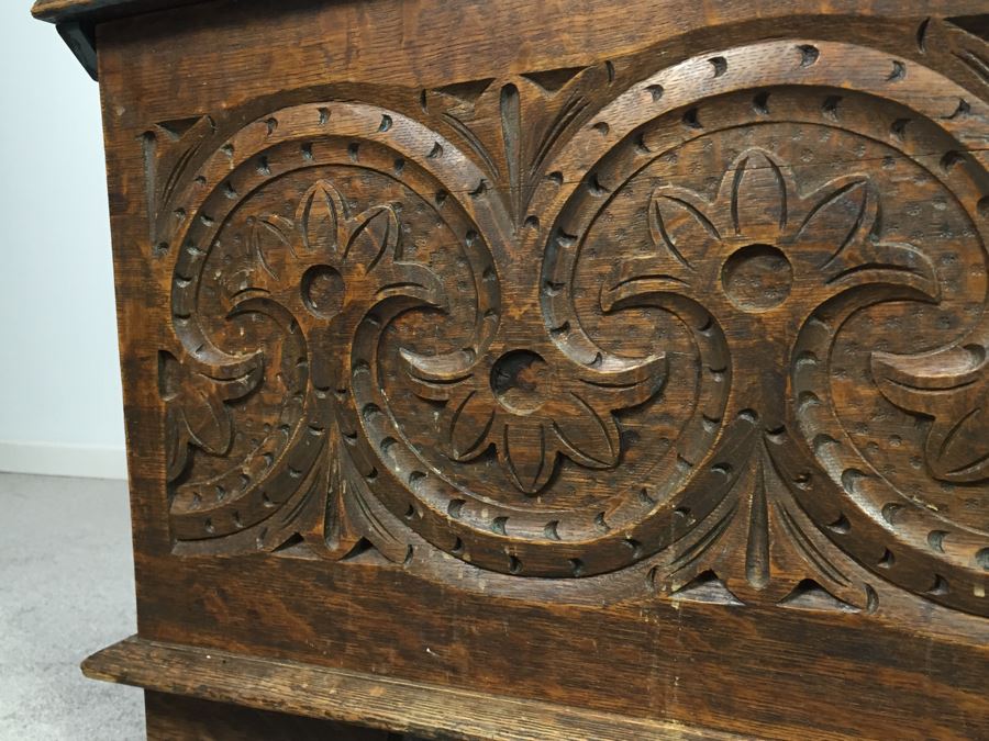 Vintage Carved Wooden Chest Trunk Marked AGA 39 [Photo 9]
