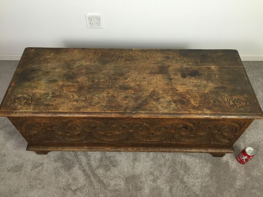 Vintage Carved Wooden Chest Trunk Marked AGA 39 [Photo 12]