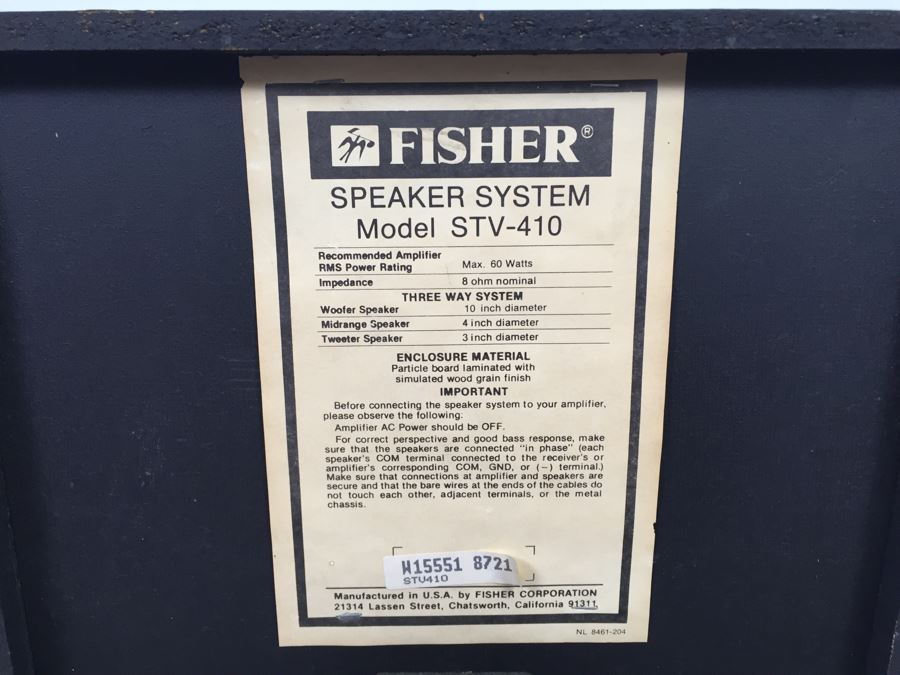 Fisher Studio-Standard STV-410 Speakers [Photo 11]