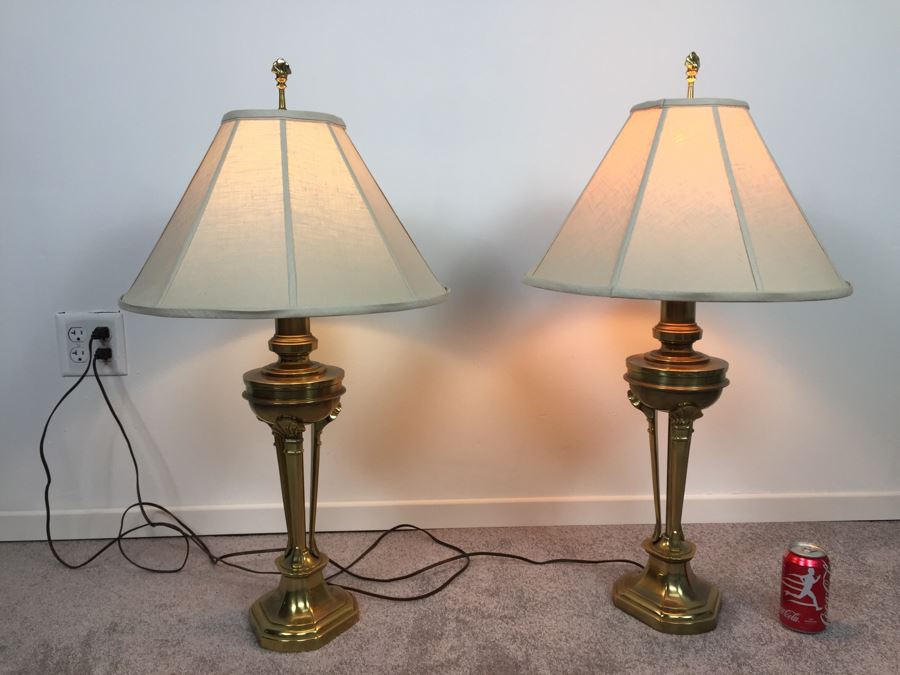 Pair Of Heavy Solid Brass Stiffel Lamps With Shades