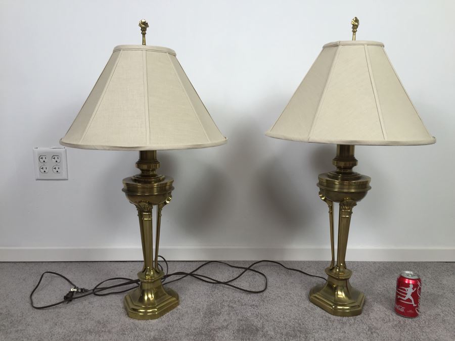 Pair Of Heavy Solid Brass Stiffel Lamps With Shades [Photo 4]