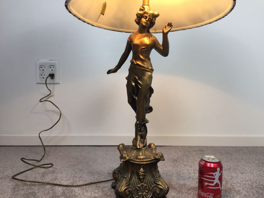 Gilt Metal Lamp With Femal Sculpture And Dale Tiffany Shade [Photo 12]