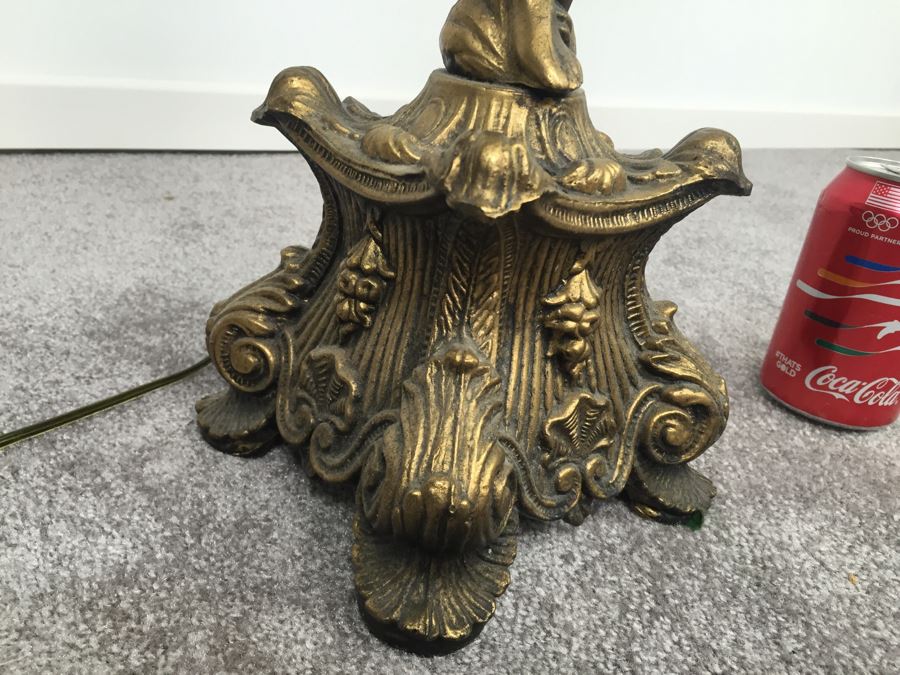 Gilt Metal Lamp With Femal Sculpture And Dale Tiffany Shade [Photo 7]