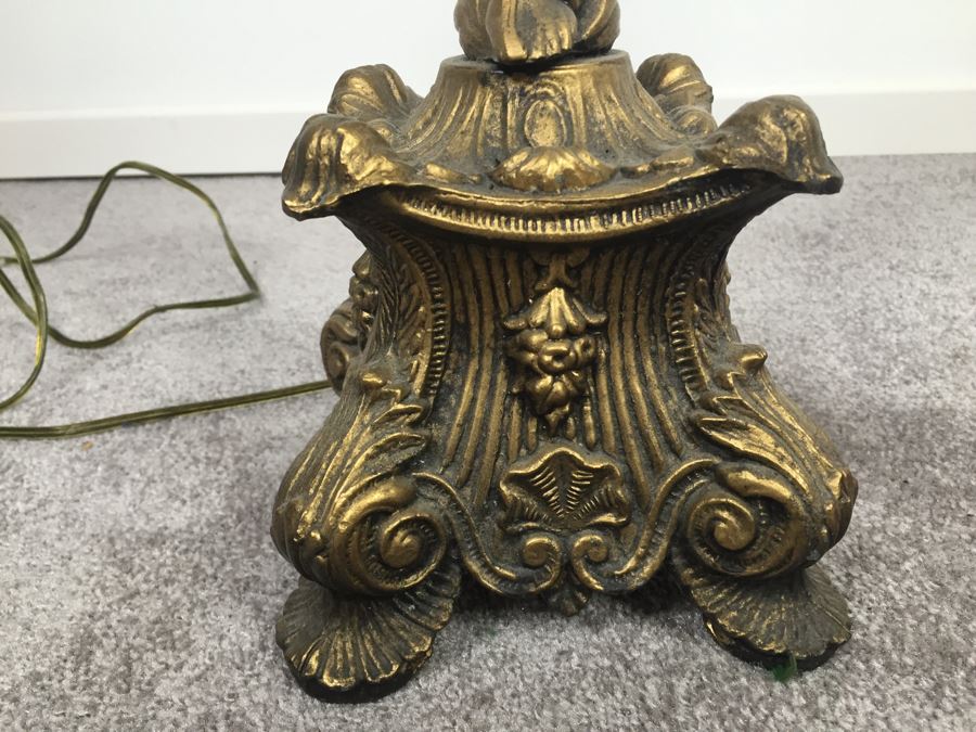 Gilt Metal Lamp With Femal Sculpture And Dale Tiffany Shade [Photo 6]