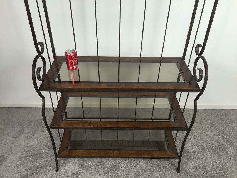 Elegant Bakers Rack With 5 Shelves - Metal, Wood And Glass