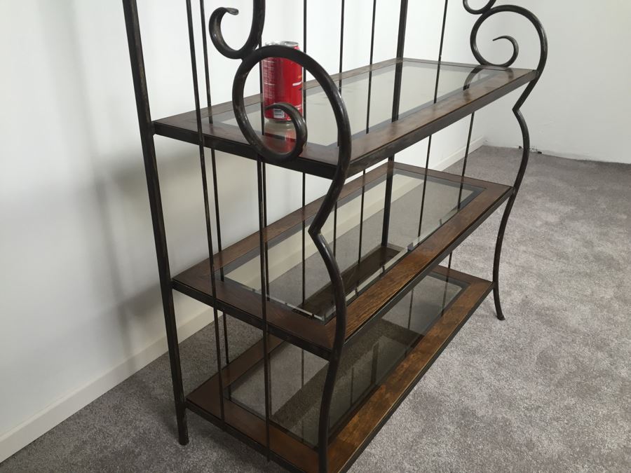 Elegant Bakers Rack With 5 Shelves - Metal, Wood And Glass