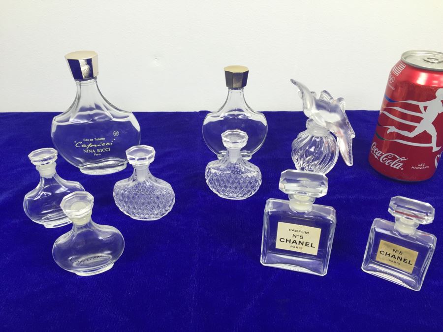Lalique Glass Perfume Bottle Collection Some Signed Etched Lalique From Nina Ricci And Chanel No 5 [Photo 4]