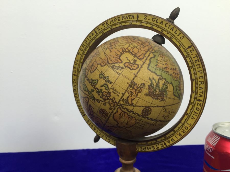Decorative Wooden Globe Made In Italy With Small Chip In Wooden Base [Photo 4]