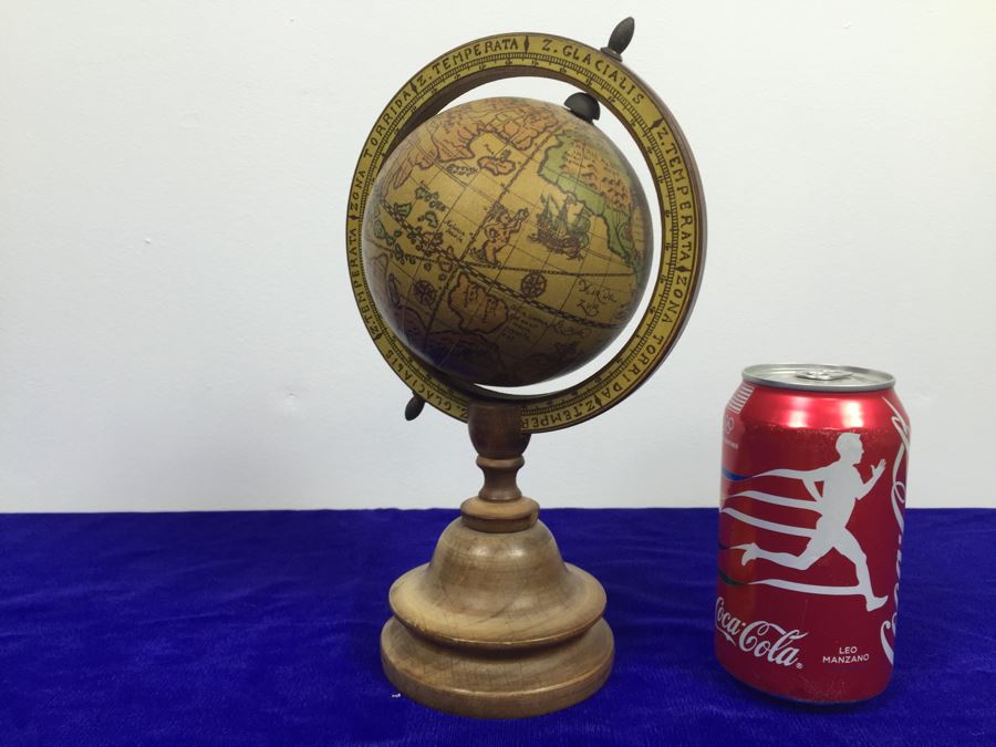 Decorative Wooden Globe Made In Italy With Small Chip In Wooden Base