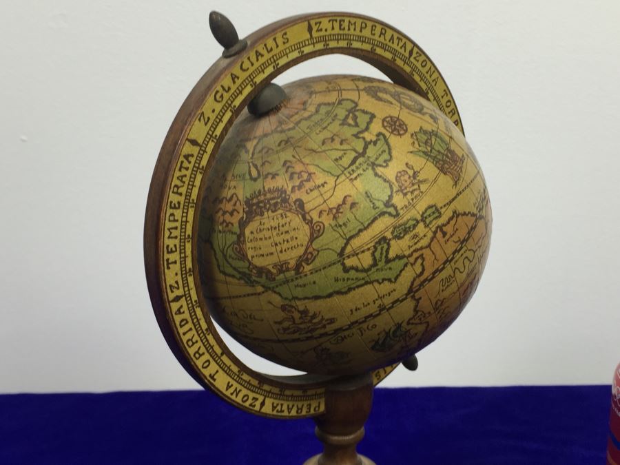 Decorative Wooden Globe Made In Italy With Small Chip In Wooden Base [Photo 7]