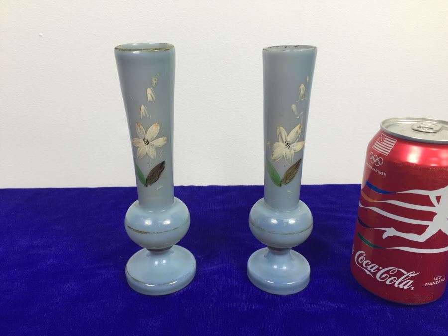 Pair Of Hand Painted Glass Vases