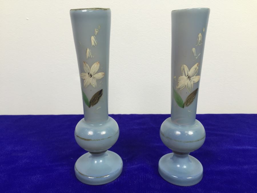 Pair Of Hand Painted Glass Vases [Photo 4]
