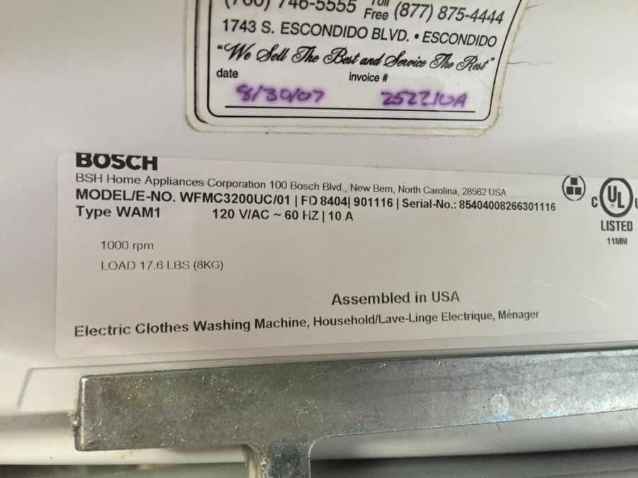 Bosch Washing Machine Nexxt Model WFMC3200UC/01