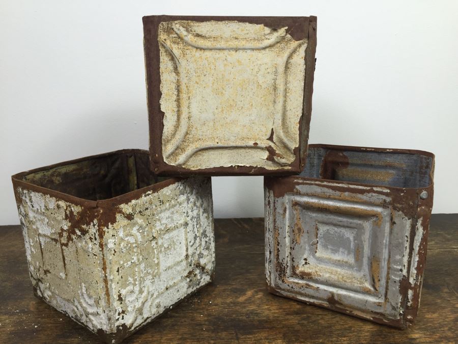 (3) Shabby Chic Rustic Metal And Wood Decorative Boxes [Photo 4]