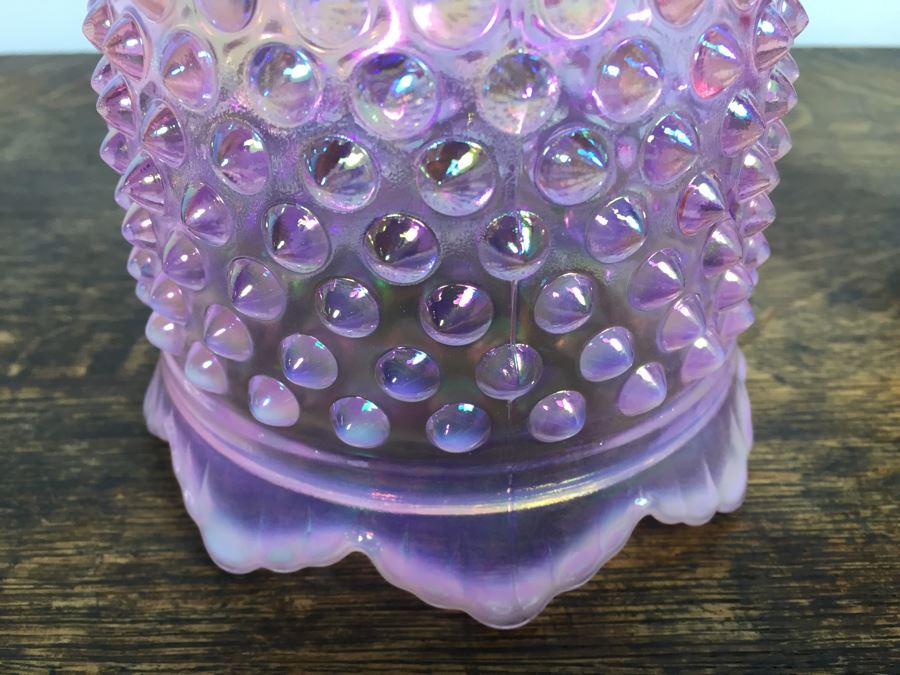 Fenton Pink Opalescent Hobnail Glass Candy Jar With Lid [Photo 7]