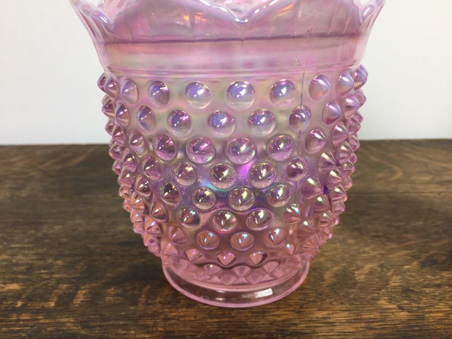 Fenton Pink Opalescent Hobnail Glass Candy Jar With Lid [Photo 2]