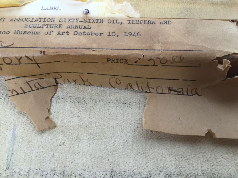 Original Signed Oil Painting By G.H. Cove Title 'Allegory' Featured in 1946 San Francisco Art Association 66th Annual SF Musem Of Art Woman Painted On Back Of Canvas [Photo 15]