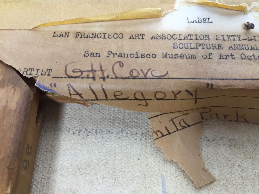 Original Signed Oil Painting By G.H. Cove Title 'Allegory' Featured in 1946 San Francisco Art Association 66th Annual SF Musem Of Art Woman Painted On Back Of Canvas [Photo 14]