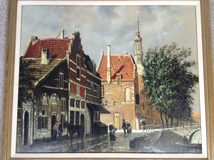 Original Oil Painting Signed Lower Right Steenhouwer Sr. European Streetscape [Photo 4]