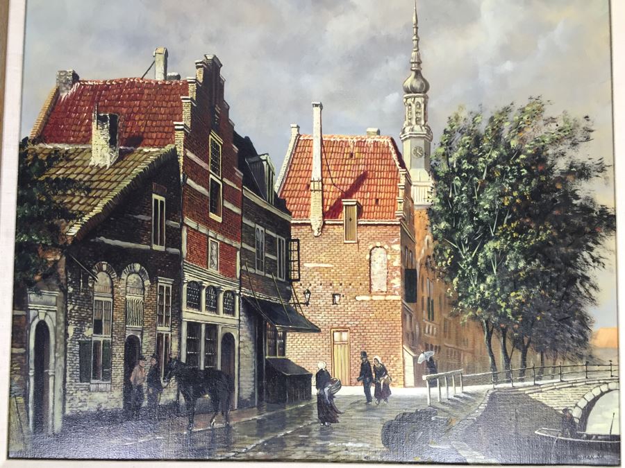 Original Oil Painting Signed Lower Right Steenhouwer Sr. European Streetscape [Photo 2]