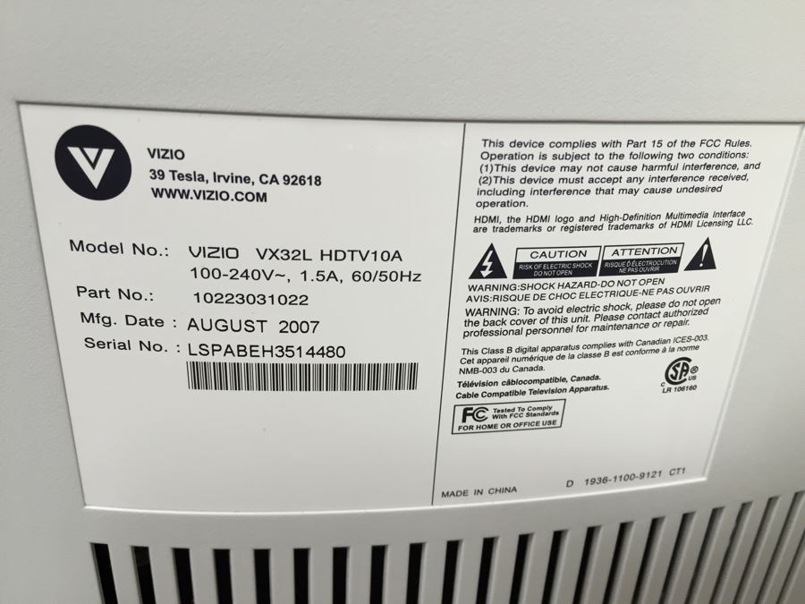 Vizio VX32L HDTV10A Television Monitor