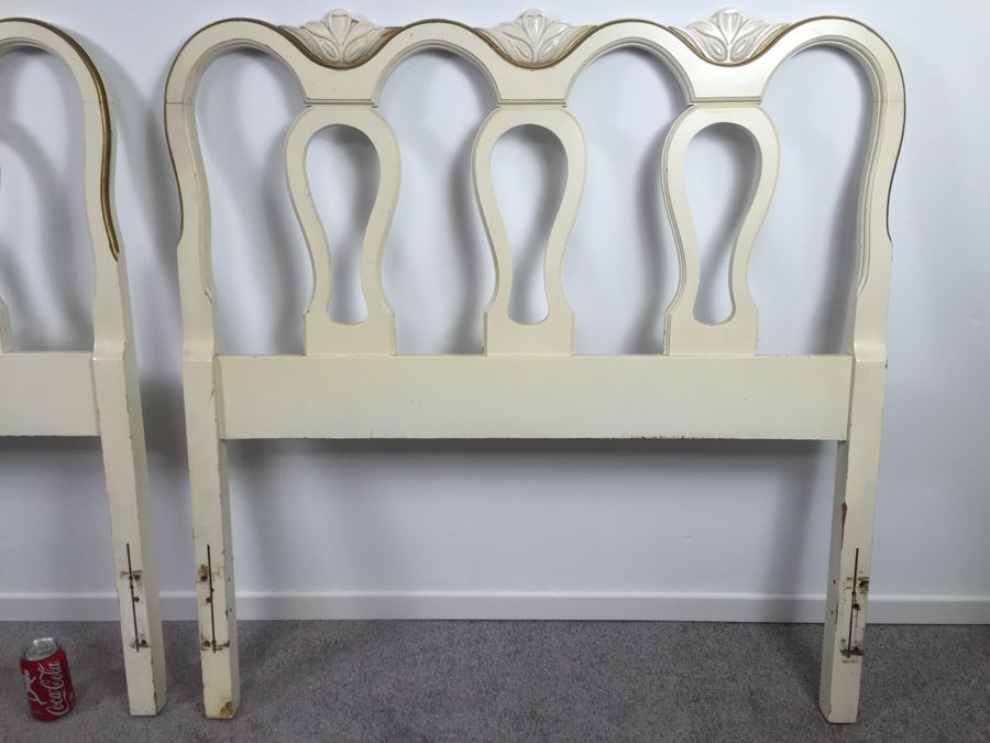 Pair Of Vintage White And Gold Wooden Twin Headboards [Photo 3]