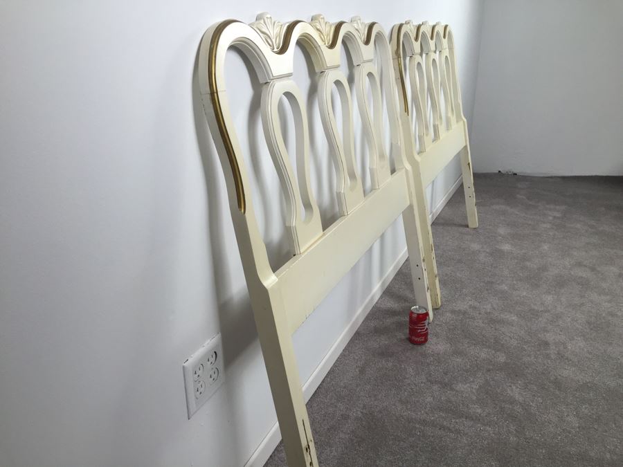 Pair Of Vintage White And Gold Wooden Twin Headboards [Photo 4]