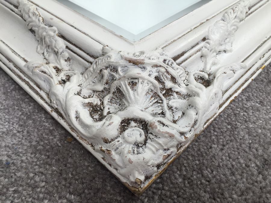 Vintage Shabby Chic Painted White Beveled Glass Wall Mirror [Photo 5]