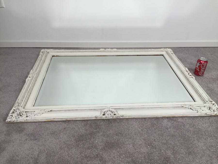 Vintage Shabby Chic Painted White Beveled Glass Wall Mirror [Photo 7]
