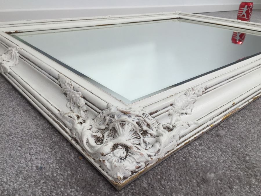 Vintage Shabby Chic Painted White Beveled Glass Wall Mirror [Photo 6]
