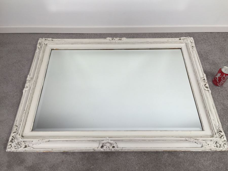 Vintage Shabby Chic Painted White Beveled Glass Wall Mirror [Photo 1]