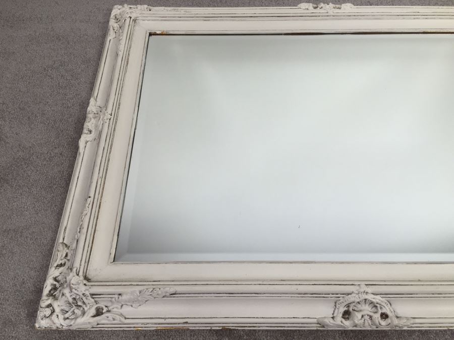 Vintage Shabby Chic Painted White Beveled Glass Wall Mirror [Photo 4]