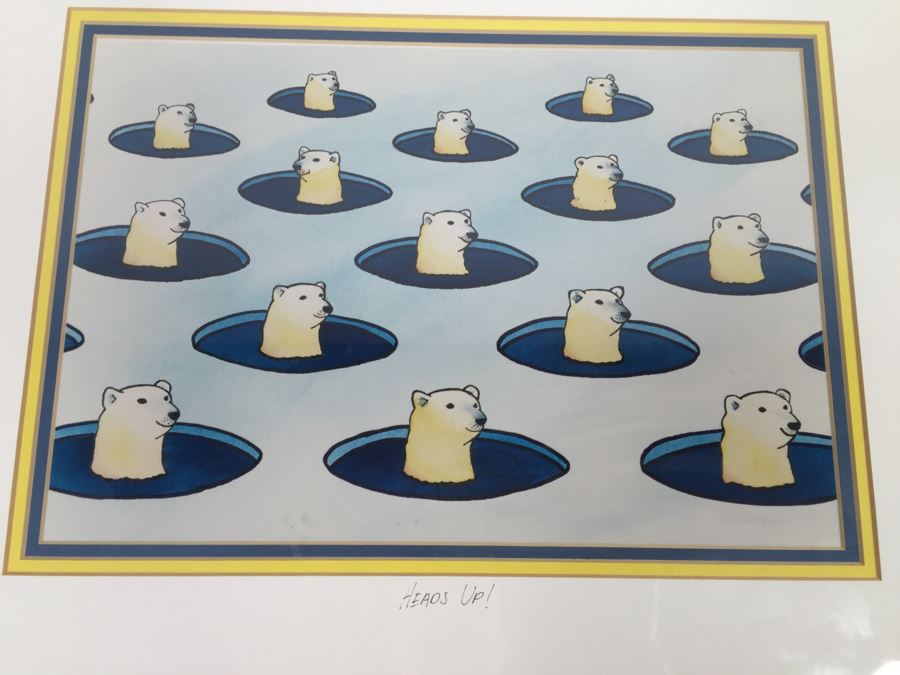Pat Cranor Original Watercolor Titled 'Heads Up!' With Polar Bears Matted And Framed [Photo 7]