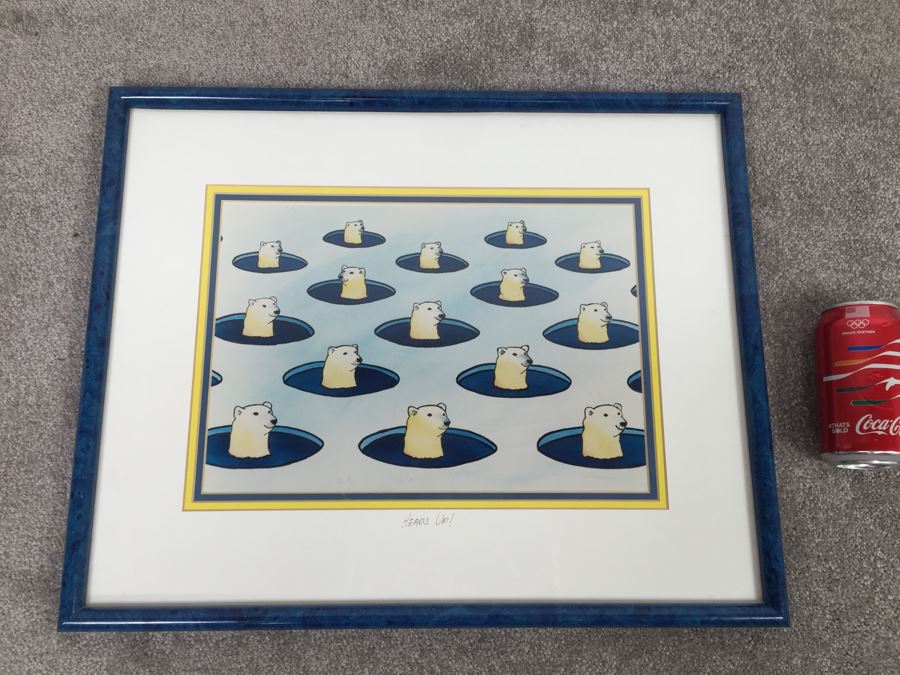 Pat Cranor Original Watercolor Titled 'Heads Up!' With Polar Bears Matted And Framed [Photo 1]