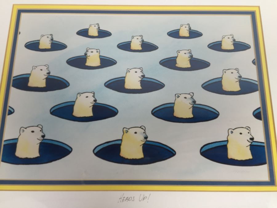 Pat Cranor Original Watercolor Titled 'Heads Up!' With Polar Bears Matted And Framed [Photo 10]