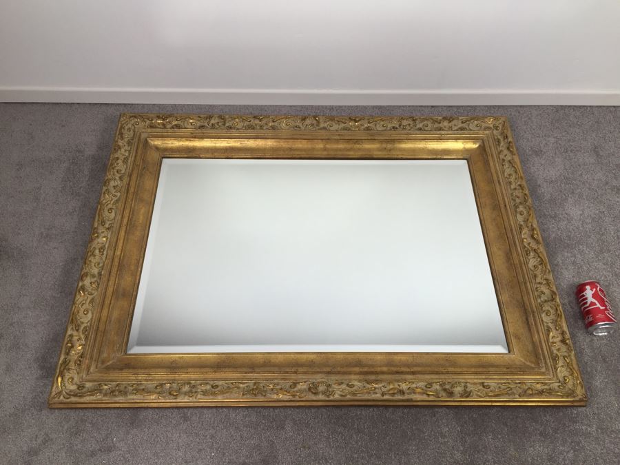 Stunning Vintage 1970's Gilt Wood Wall Mirror With Beveled Glass