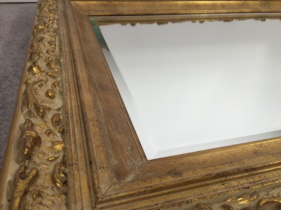 Stunning Vintage 1970's Gilt Wood Wall Mirror With Beveled Glass By Tyre Brothers Glass Company [Photo 6]