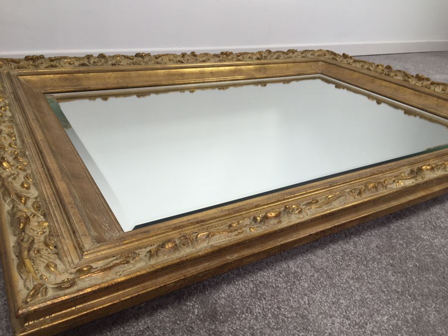 Stunning Vintage 1970's Gilt Wood Wall Mirror With Beveled Glass By Tyre Brothers Glass Company [Photo 3]