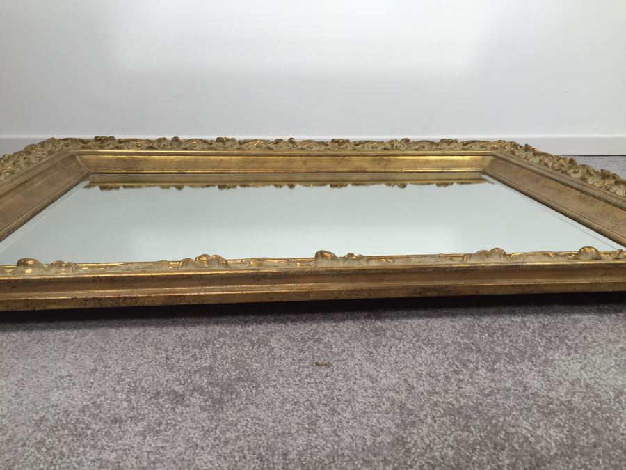 Stunning Vintage 1970's Gilt Wood Wall Mirror With Beveled Glass By Tyre Brothers Glass Company [Photo 8]