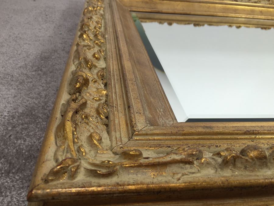 Stunning Vintage 1970's Gilt Wood Wall Mirror With Beveled Glass By Tyre Brothers Glass Company [Photo 5]