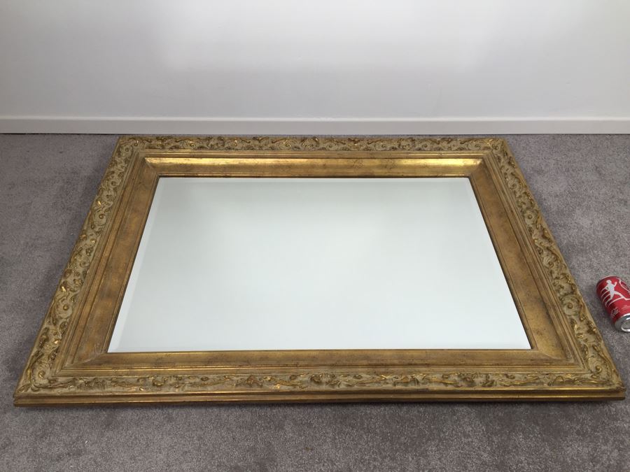 Stunning Vintage 1970's Gilt Wood Wall Mirror With Beveled Glass By Tyre Brothers Glass Company [Photo 4]