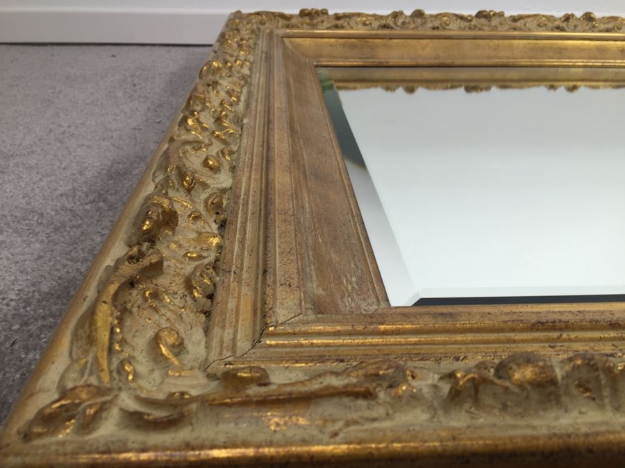 Stunning Vintage 1970's Gilt Wood Wall Mirror With Beveled Glass By Tyre Brothers Glass Company [Photo 7]