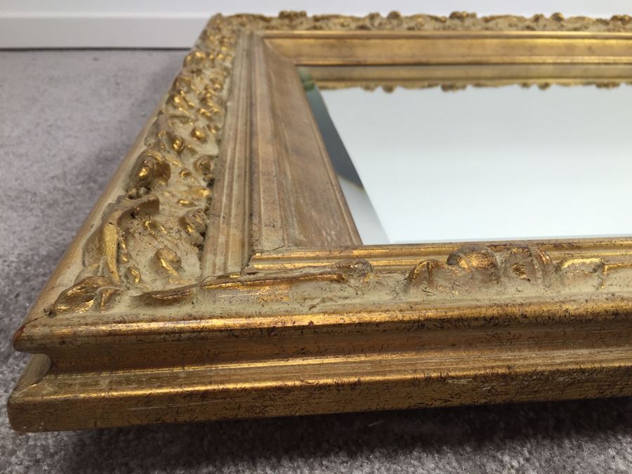 Stunning Vintage 1970's Gilt Wood Wall Mirror With Beveled Glass