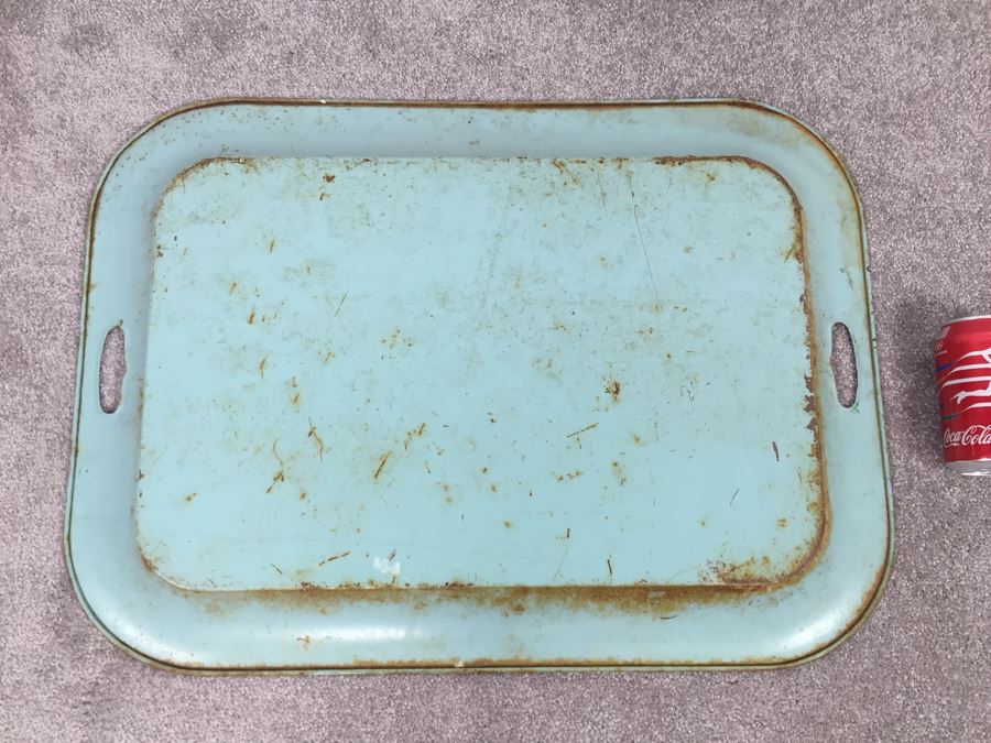Vintage Shabby Chic Painted Metal Tray With Floral Motif [Photo 3]