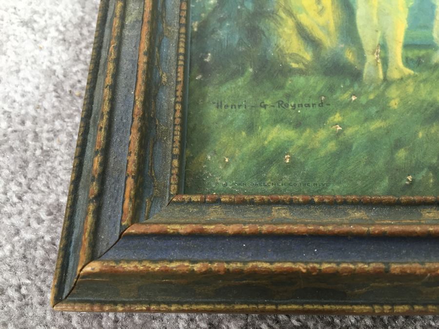 Art Deco Henri Reynard Print 'Loves Echo' 1920's In Vintage Wooden Frame [Photo 3]