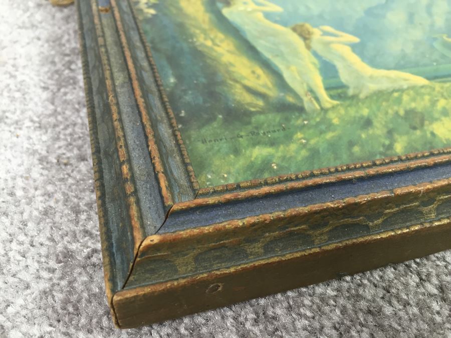 Art Deco Henri Reynard Print 'Loves Echo' 1920's In Vintage Wooden Frame [Photo 5]